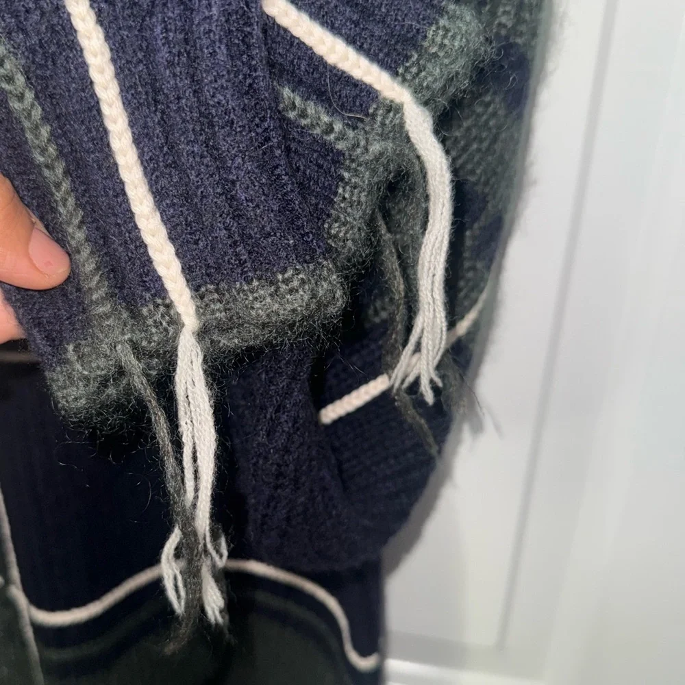Tory Burch Eden plaid green and blue wool‎ blend Fuzzy Yarn-Trim Plaid Sweater